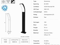 8 x led buiten sokkel lamp – 12w – 4200k neutraal wit - zwart – ip65 – prestige-3 - afbeelding 4 van  5