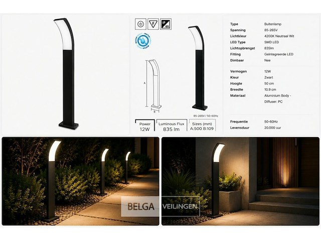 8 x led buiten sokkel lamp – 12w – 4200k neutraal wit - zwart – ip65 – prestige-3 - afbeelding 6 van  6