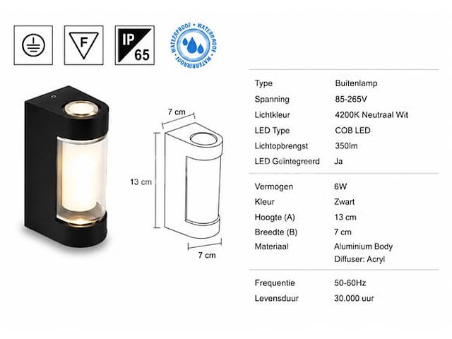 8 x led buiten wandlamp – 6w – 4200k neutraal wit - zwart – ip65 – vector-6 - afbeelding 4 van  5
