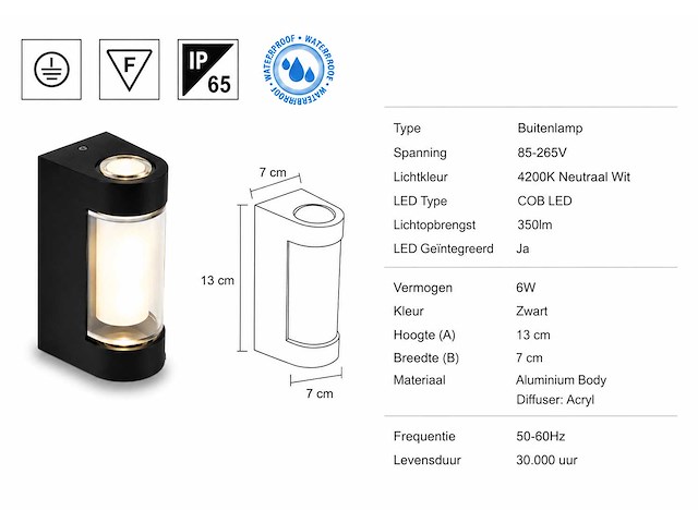 8 x led buiten wandlamp – 6w – 4200k neutraal wit - zwart – ip65 – vector-6 - afbeelding 10 van  15