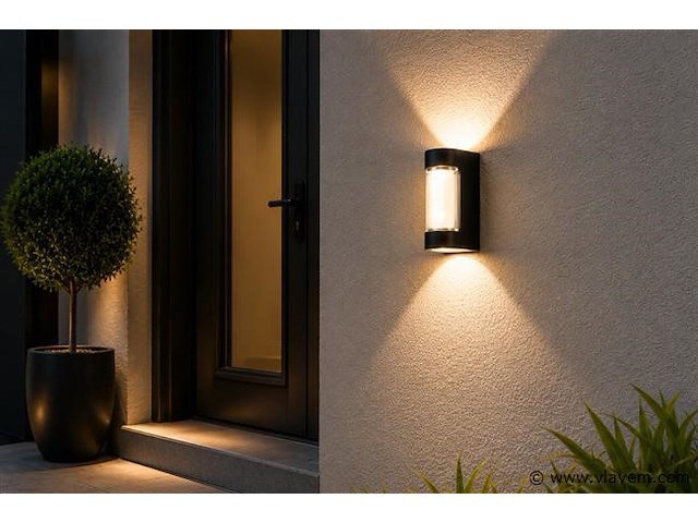 8 x led buiten wandlamp – 6w – 4200k neutraal wit - zwart – ip65 – vector-6 - afbeelding 1 van  5