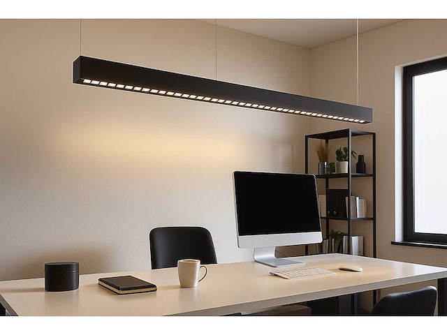 8 x led lineaire hanglamp – 35w – 120cm – ip20 – zwart – inclusief montageset - afbeelding 1 van  6