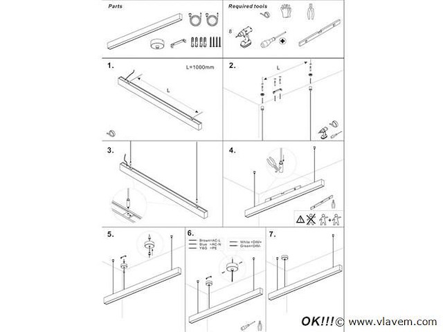 8 x led lineaire hanglamp – 35w – 120cm – ip20 – zwart – inclusief montageset - afbeelding 4 van  5
