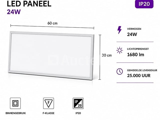 8 x led paneel 24w – 4200k neutraal wit - 595x295mm – ip20 – zodiac-24 - afbeelding 4 van  5