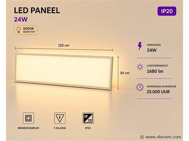 8 x led paneel 36w – 3000k warm wit - 1195x295mm – ip20 – zodiac-36 - afbeelding 1 van  5