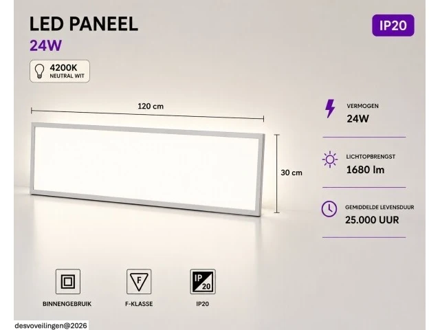 8 x led paneel 36w – 4200k neutraal wit - 1195x295mm – ip20 – zodiac-36 - afbeelding 2 van  6