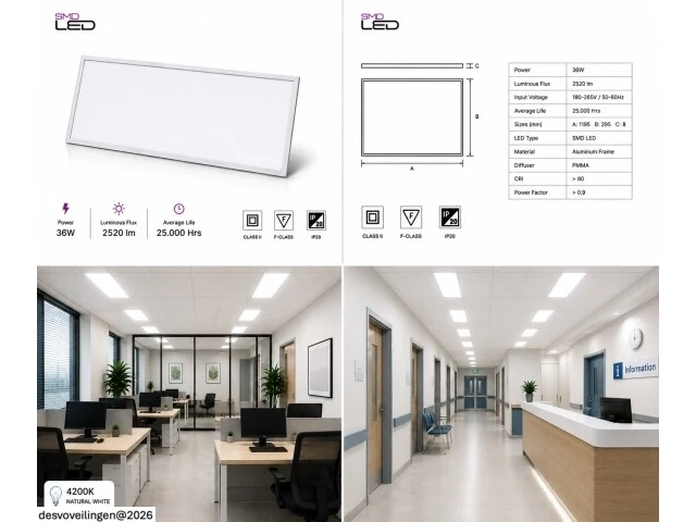 8 x led paneel 36w – 4200k neutraal wit - 1195x295mm – ip20 – zodiac-36 - afbeelding 6 van  6
