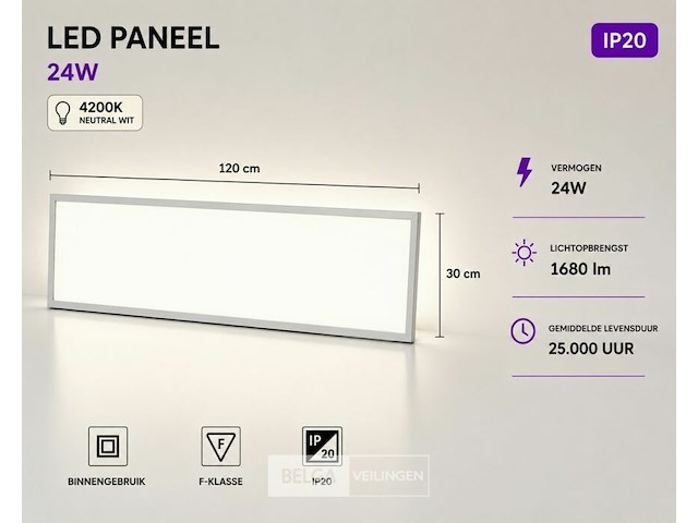 8 x led paneel 36w – 4200k neutraal wit - 1195x295mm – ip20 – zodiac-36 - afbeelding 2 van  6