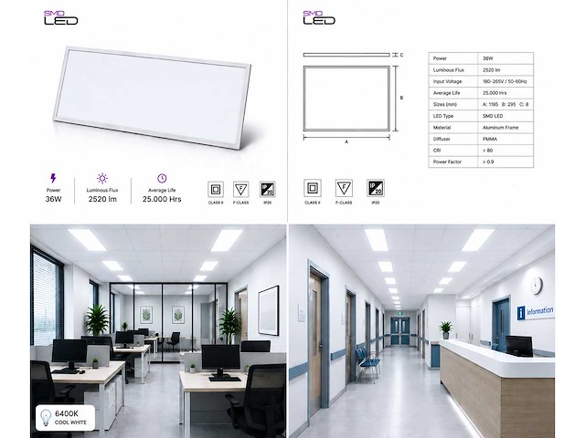 8 x led paneel 36w – 6400k koud wit - 1195x295mm – ip20 – zodiac-36 - afbeelding 5 van  5