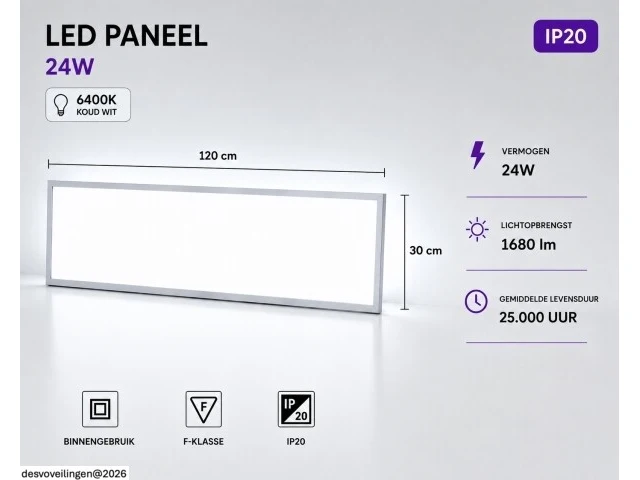8 x led paneel 36w – 6400k koud wit - 1195x295mm – ip20 – zodiac-36 - afbeelding 2 van  6