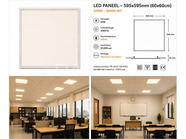 8 x led paneel 45w – 3000k warm wit - 595x595mm – ip20 – galaksi - afbeelding 2 van  5