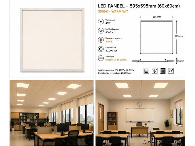 8 x led paneel 45w – 3000k warm wit - 595x595mm – ip20 – galaksi - afbeelding 5 van  5