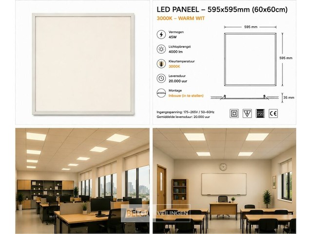 8 x led paneel 45w – 3000k warm wit - 595x595mm – ip20 – galaksi - afbeelding 6 van  6