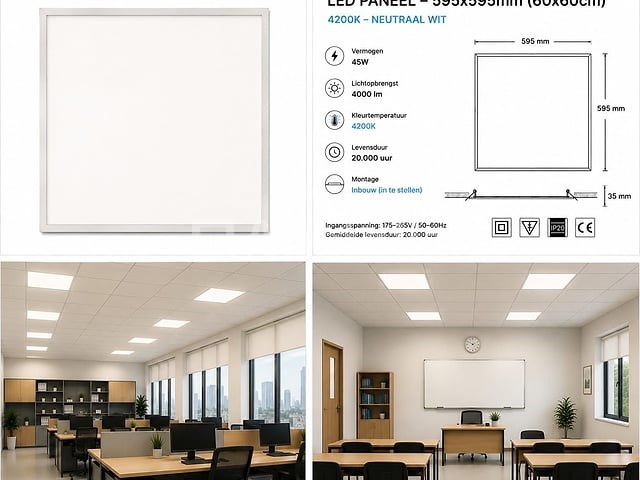 8 x led paneel 45w – 4200k neutraal wit - 595x595mm – ip20 – galaksi - afbeelding 1 van  5