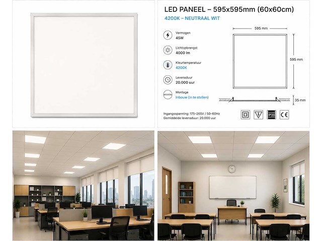 8 x led paneel 45w – 4200k neutraal wit - 595x595mm – ip20 – galaksi - afbeelding 4 van  4