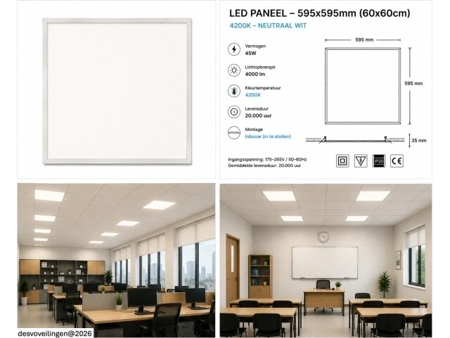 8 x led paneel 45w – 4200k neutraal wit - 595x595mm – ip20 – galaksi - afbeelding 6 van  6