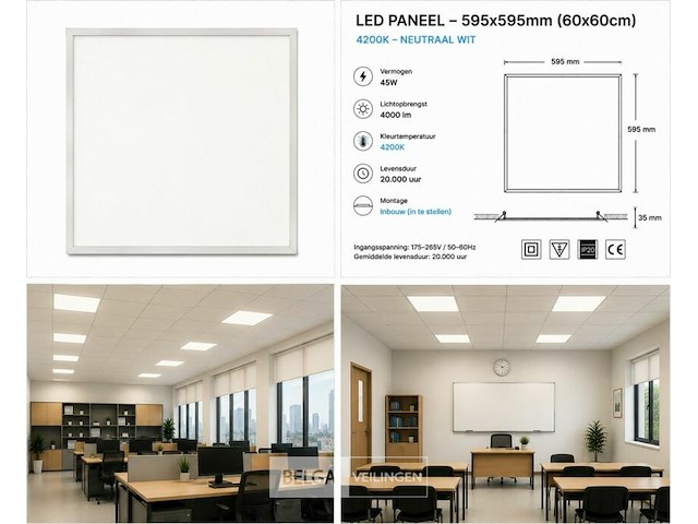 8 x led paneel 45w – 4200k neutraal wit - 595x595mm – ip20 – galaksi - afbeelding 6 van  6