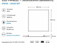 8 x led paneel 45w – 6400k koud wit - 595x595mm – ip20 – galaksi - afbeelding 4 van  5