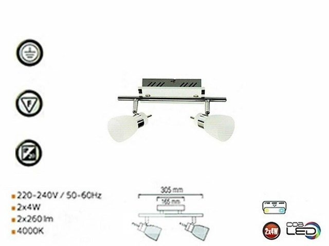 8 x led plafondlamp – 2 spots – 2 x 4w – 4000k neutraal wit – zilver – hl7192l - afbeelding 5 van  5