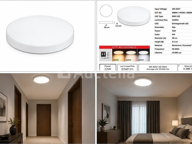 8 x led plafondlamp 32w – 3cct verstelbaar - wit – ip20 – hazel-32 3cct - afbeelding 4 van  5