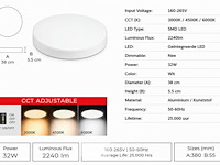 8 x led plafondlamp 32w – 3cct verstelbaar - wit – ip20 – hazel-32 3cct - afbeelding 5 van  6