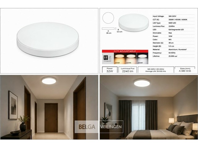 8 x led plafondlamp 32w – 3cct verstelbaar - wit – ip20 – hazel-32 3cct - afbeelding 6 van  6