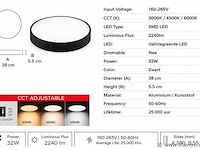 8 x led plafondlamp 32w – 3cct verstelbaar - zwart – ip20 – hazel-32 3cct - afbeelding 4 van  5