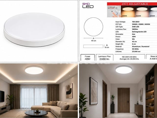 8 x led plafondlamp 40w – 3cct verstelbaar - wit – ip20 – hazel-40 3cct - afbeelding 1 van  5