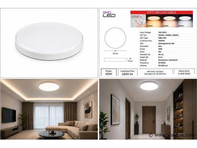 8 x led plafondlamp 40w – 3cct verstelbaar - wit – ip20 – hazel-40 3cct - afbeelding 5 van  5