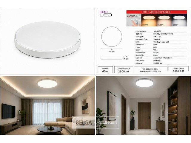 8 x led plafondlamp 40w – 3cct verstelbaar - wit – ip20 – hazel-40 3cct - afbeelding 6 van  6