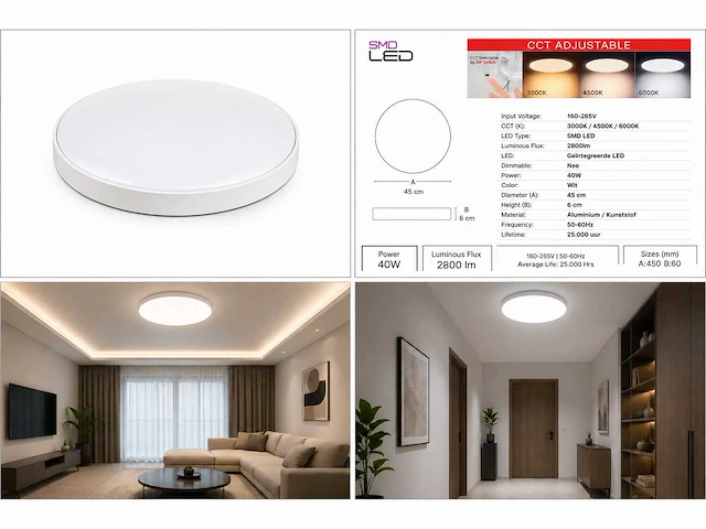 8 x led plafondlamp 40w – 3cct verstelbaar - wit – ip20 – hazel-40 3cct - afbeelding 5 van  5