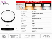 8 x led plafondlamp 40w – 3cct verstelbaar - zwart – ip20 – hazel-40 3cct - afbeelding 5 van  6