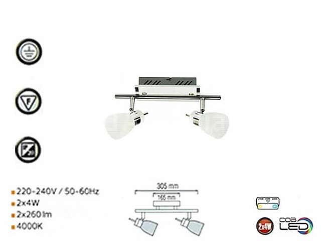8 x led-plafondlampen – dubbele spotlights – 2 × 4w – 4000k neutraal wit – ip20 – model hl7192l - afbeelding 3 van  4