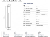 8 x led tuinlamp – e27 – ip44 – zwart – 80cm – buitenverlichting – kavak-5 - afbeelding 4 van  5