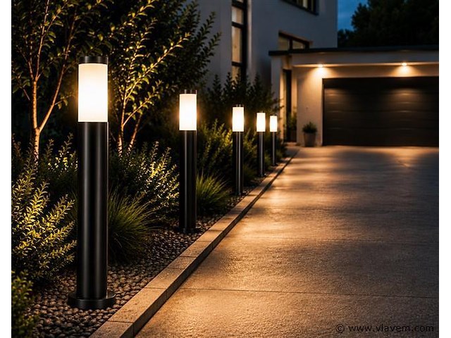 8 x led tuinlamp – e27 – ip44 – zwart – 80cm – buitenverlichting – kavak-5 - afbeelding 1 van  5