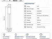 8 x led tuinlamp – e27 – ip44 – zwart – 80cm – buitenverlichting – kavak-5 - afbeelding 5 van  6