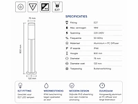 8 x led tuinlamp – e27 – ip44 – zwart – 80cm – buitenverlichting – kavak-5 - afbeelding 6 van  15