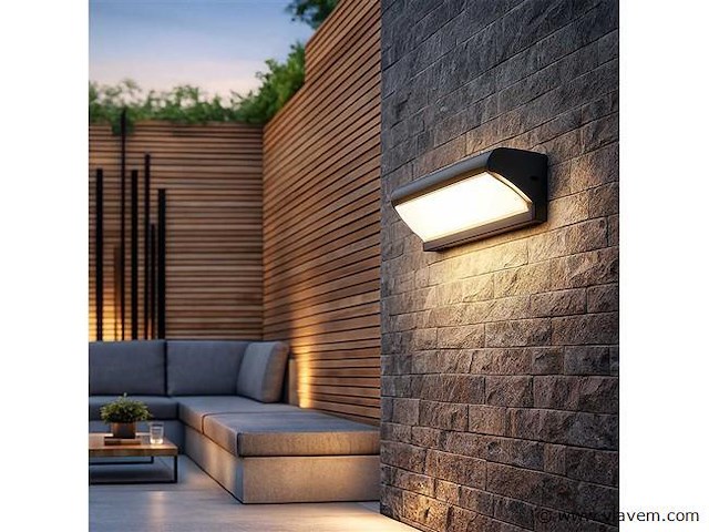 8 x led wandlamp – 12w – 3500k neutraal wit – ip54 – zwart – saw-05 - afbeelding 1 van  4