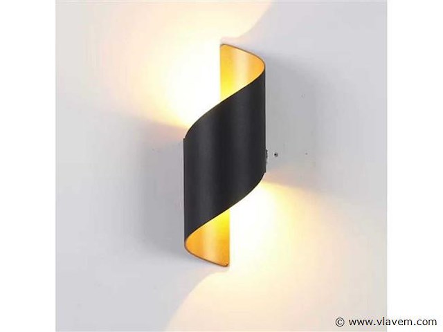 8 x led wandlamp – 6w – 3500k neutraal wit – ip54 – zwart/goud – sw-34 - afbeelding 1 van  5
