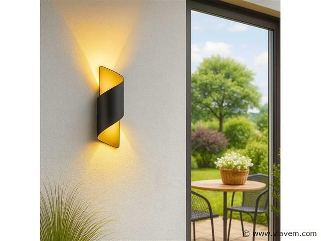 8 x led wandlamp – 6w – 3500k neutraal wit – ip54 – zwart/goud – sw-34 - afbeelding 2 van  5