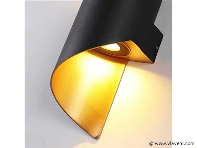 8 x led wandlamp – 6w – 3500k neutraal wit – ip54 – zwart/goud – sw-34 - afbeelding 3 van  5
