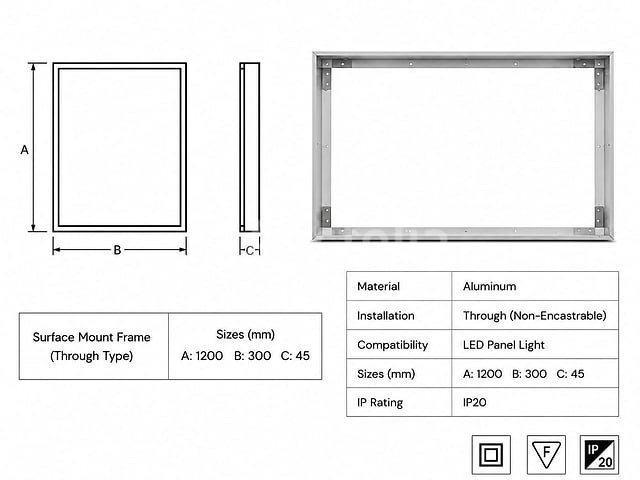 8 x opbouw frame voor led paneel – 1200x300mm – ip20 – frame-30120 - afbeelding 2 van  5