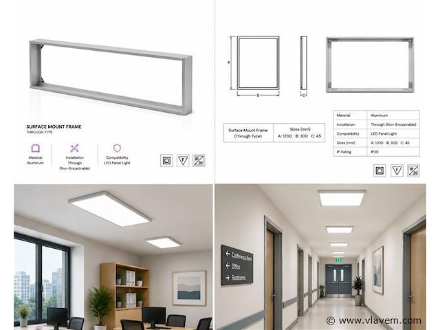 8 x opbouw frame voor led paneel – 1200x300mm – ip20 – frame-30120 - afbeelding 5 van  5