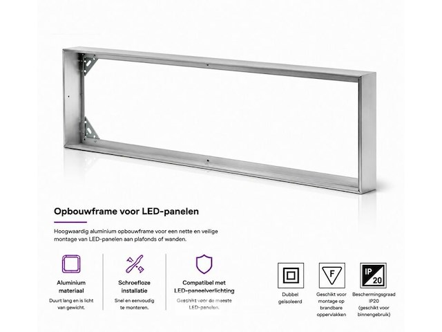 8 x opbouw frame voor led paneel – 1200x300mm – ip20 – frame-30120 - afbeelding 1 van  6