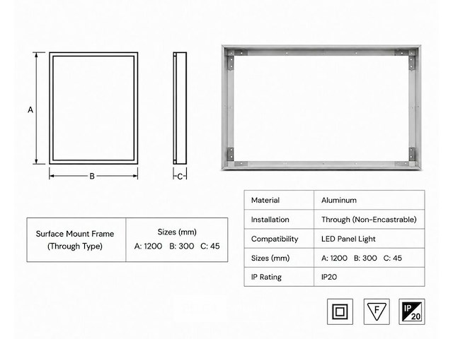 8 x opbouw frame voor led paneel – 1200x300mm – ip20 – frame-30120 - afbeelding 5 van  6