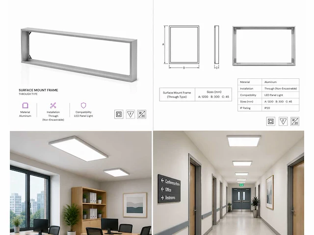 8 x opbouw frame voor led paneel – 1200x300mm – ip20 – frame-30120 - afbeelding 5 van  5
