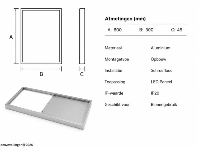 8 x opbouw frame voor led paneel – 600x300mm – ip20 – frame-3060 - afbeelding 5 van  6