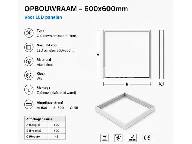 8 x opbouw frame voor led paneel – 600x600mm – ip20 – frame-6060 - afbeelding 4 van  5