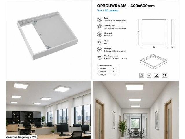 8 x opbouw frame voor led paneel – 600x600mm – ip20 – frame-6060 - afbeelding 6 van  6