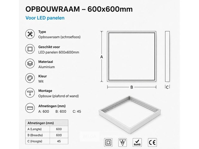 8 x opbouw frame voor led paneel – 600x600mm – ip20 – frame-6060 - afbeelding 5 van  6